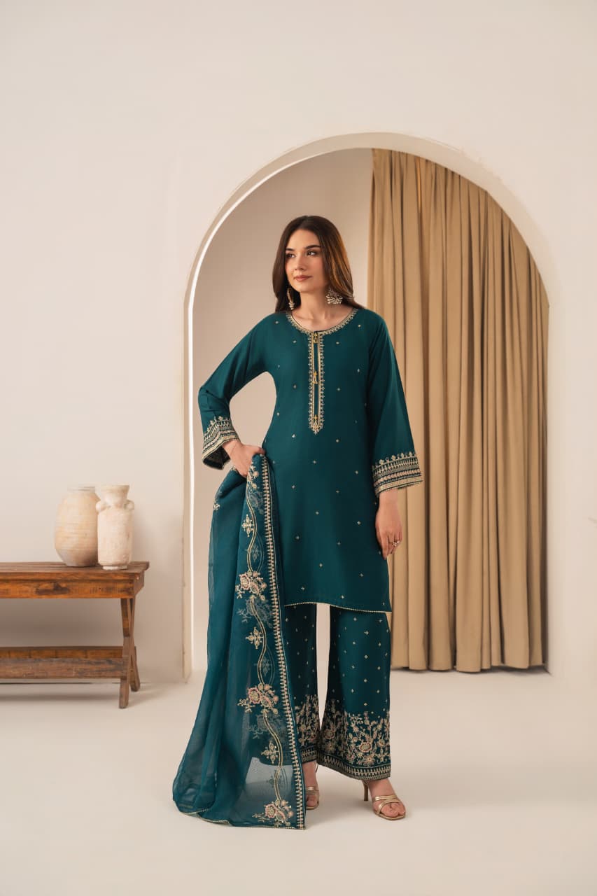 SAFIRA EMBROIDERED 3PC (PLAZO)