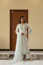 CHIFFON 3 PIECE COLLECTION WITH COTTON SILK INNER N RAWSILK PLAZO