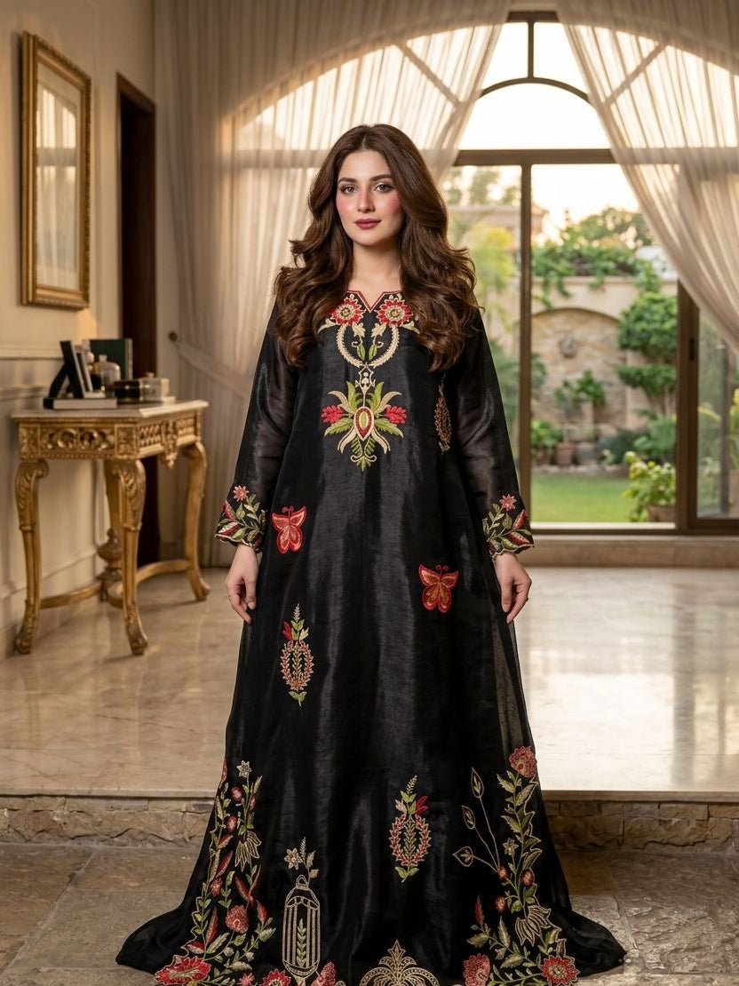 Sheeshasilk Heavy Embroidered Stiched Kaaftan All Cutwork in Daman & Chawks