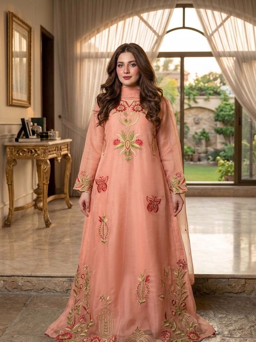 Sheeshasilk Heavy Embroidered Stiched Kaaftan All Cutwork in Daman & Chawks