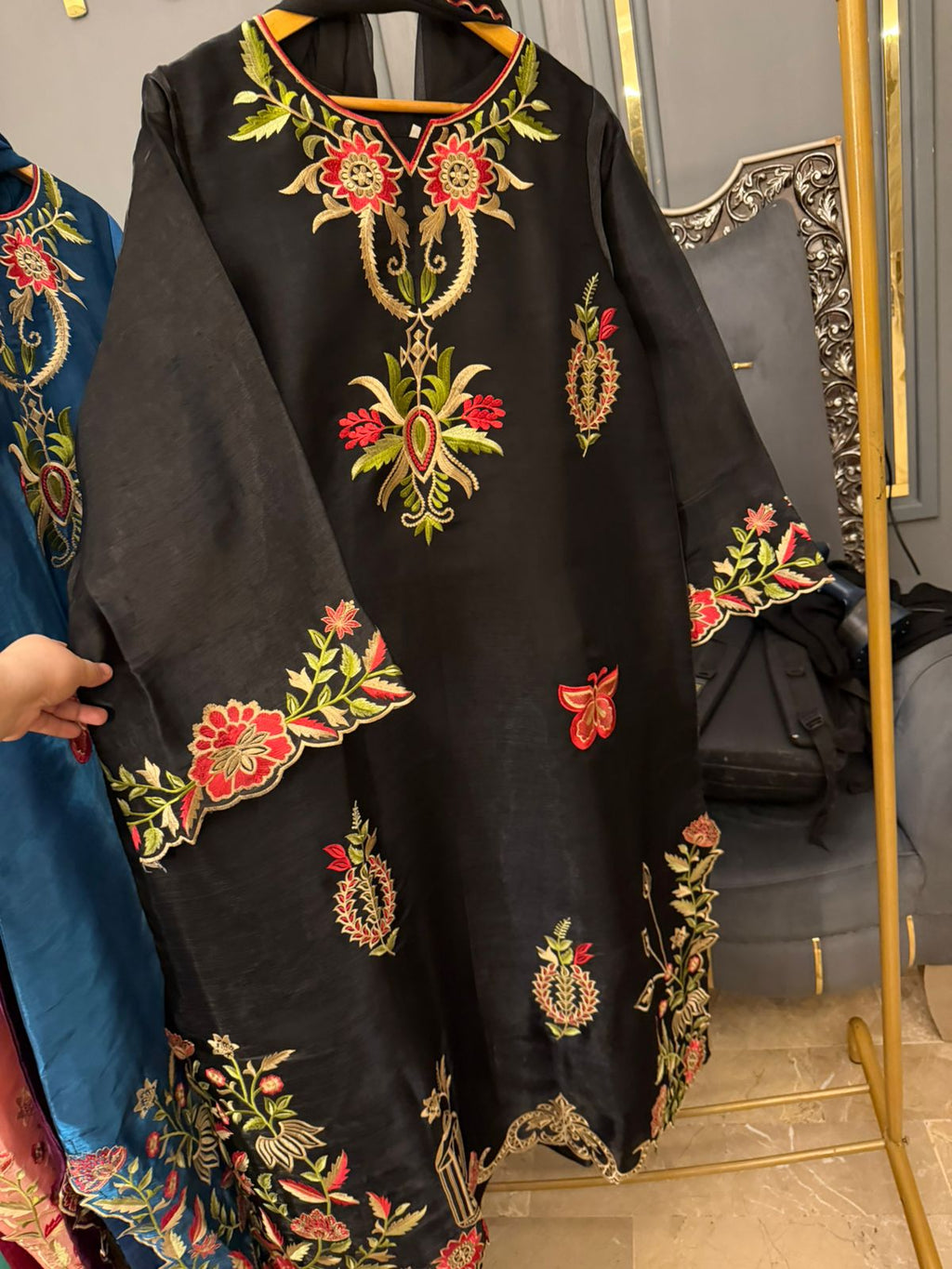 Sheeshasilk Heavy Embroidered Stiched Kaaftan All Cutwork in Daman & Chawks