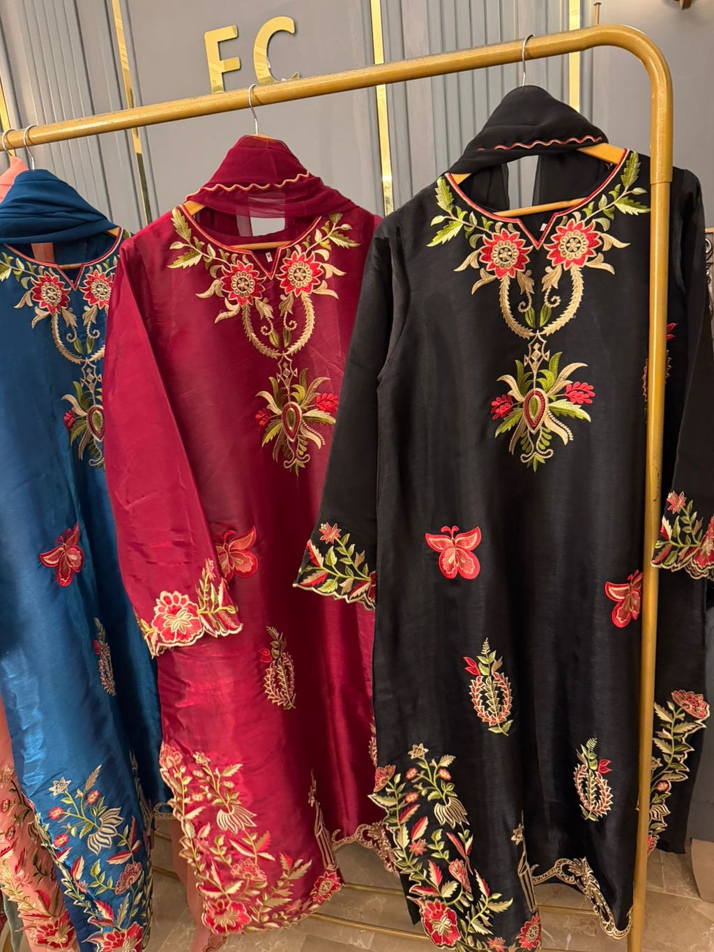 Sheeshasilk Heavy Embroidered Stiched Kaaftan All Cutwork in Daman & Chawks