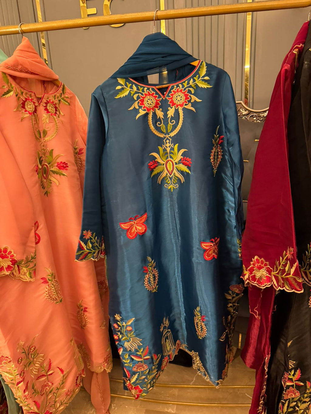 Sheeshasilk Heavy Embroidered Stiched Kaaftan All Cutwork in Daman & Chawks