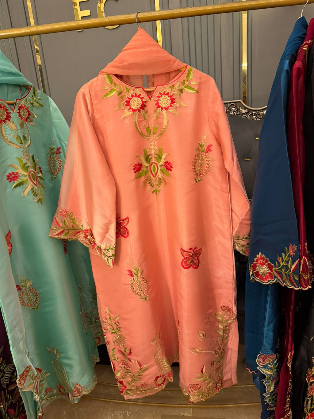 Sheeshasilk Heavy Embroidered Stiched Kaaftan All Cutwork in Daman & Chawks
