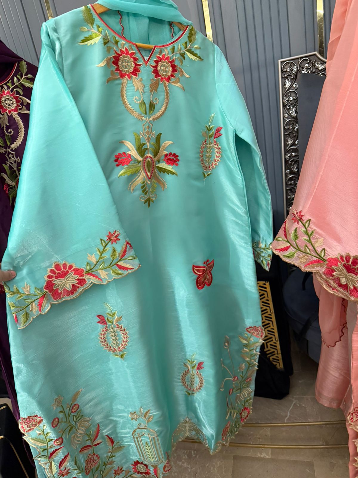 Sheeshasilk Heavy Embroidered Stiched Kaaftan All Cutwork in Daman & Chawks