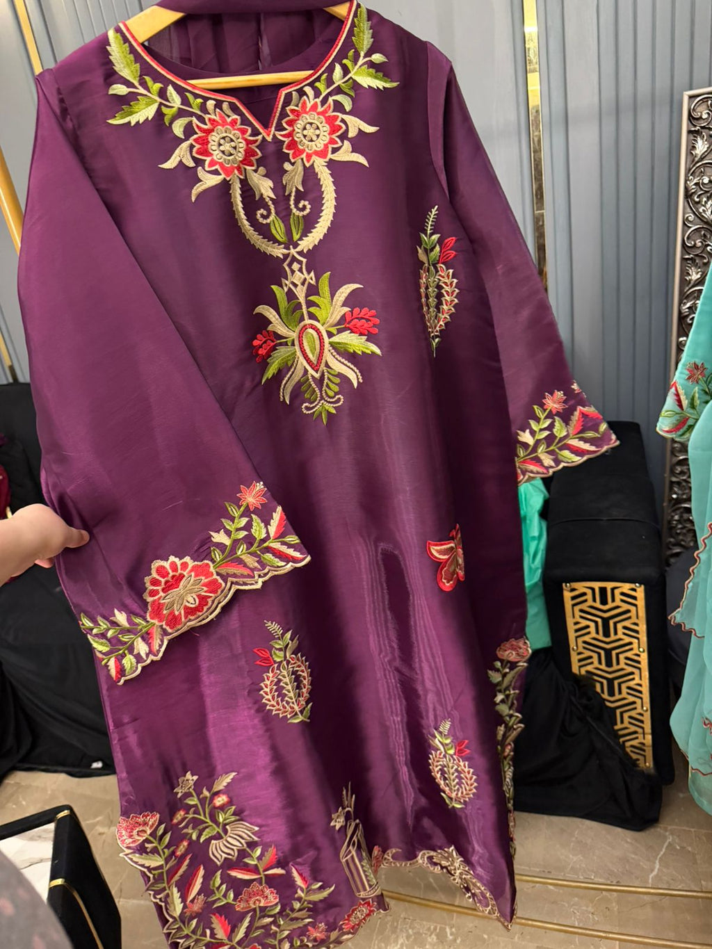 Sheeshasilk Heavy Embroidered Stiched Kaaftan All Cutwork in Daman & Chawks
