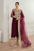 Ready To Wear 3 Pcs Purple Plum Chiffon