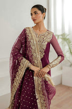 Ready To Wear 3 Pcs Purple Plum Chiffon