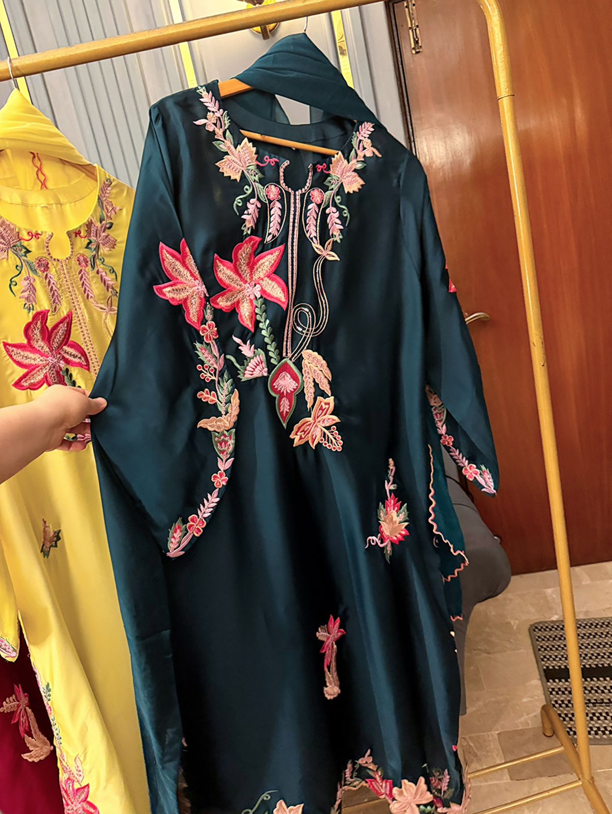 Russian silk Heavy Embroidered With Sequence Work Kaaftan