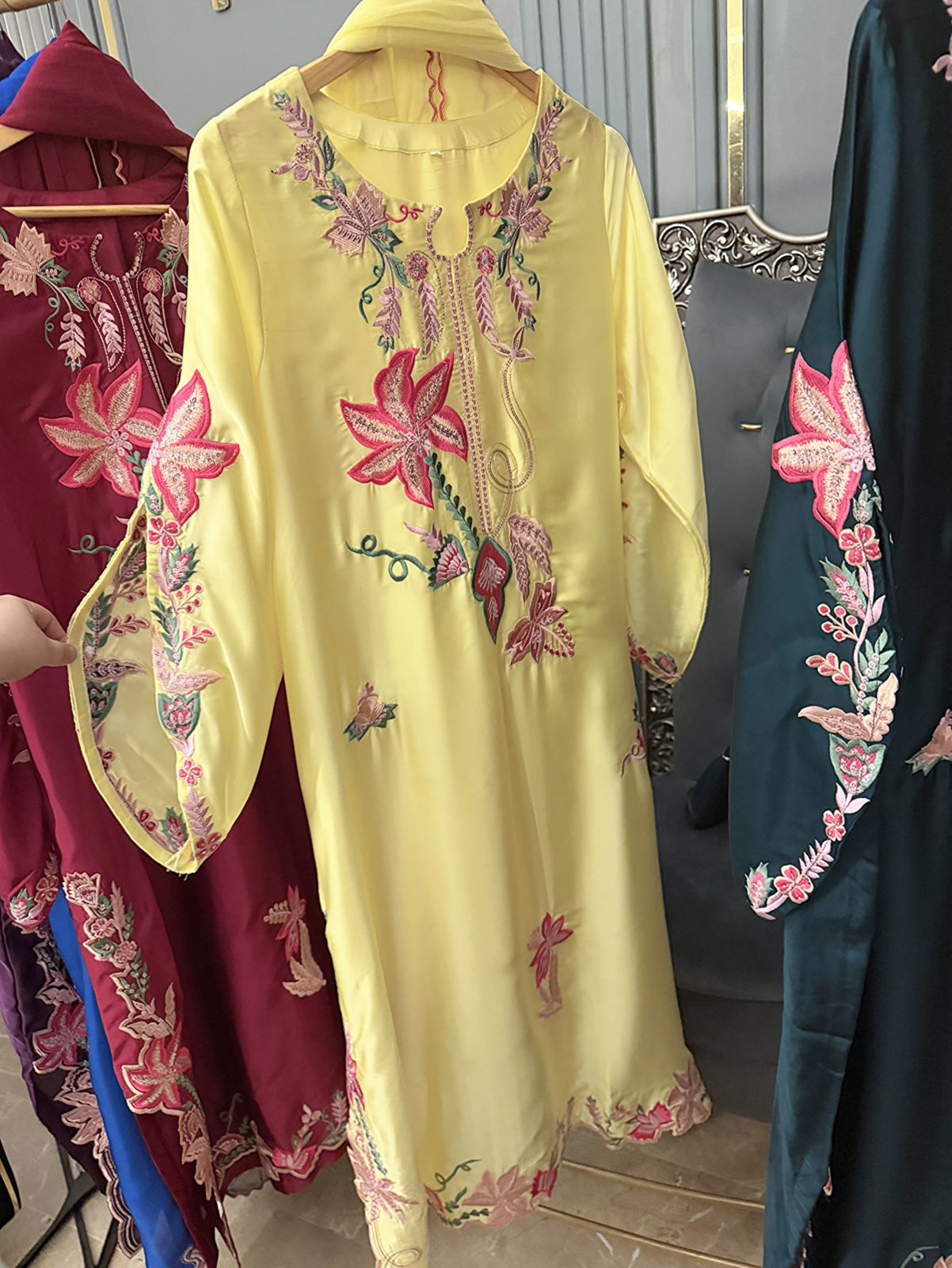 Russian silk Heavy Embroidered With Sequence Work Kaaftan