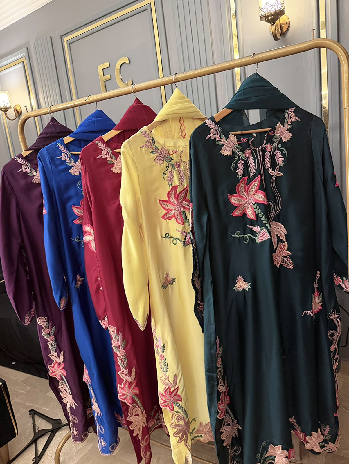 Russian silk Heavy Embroidered With Sequence Work Kaaftan
