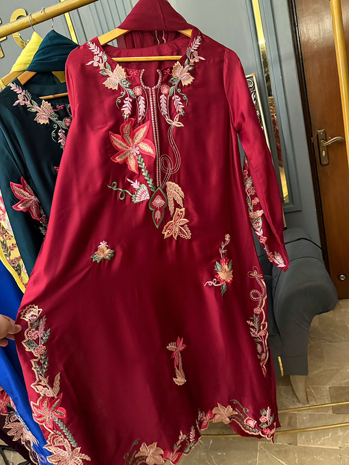 Russian silk Heavy Embroidered With Sequence Work Kaaftan