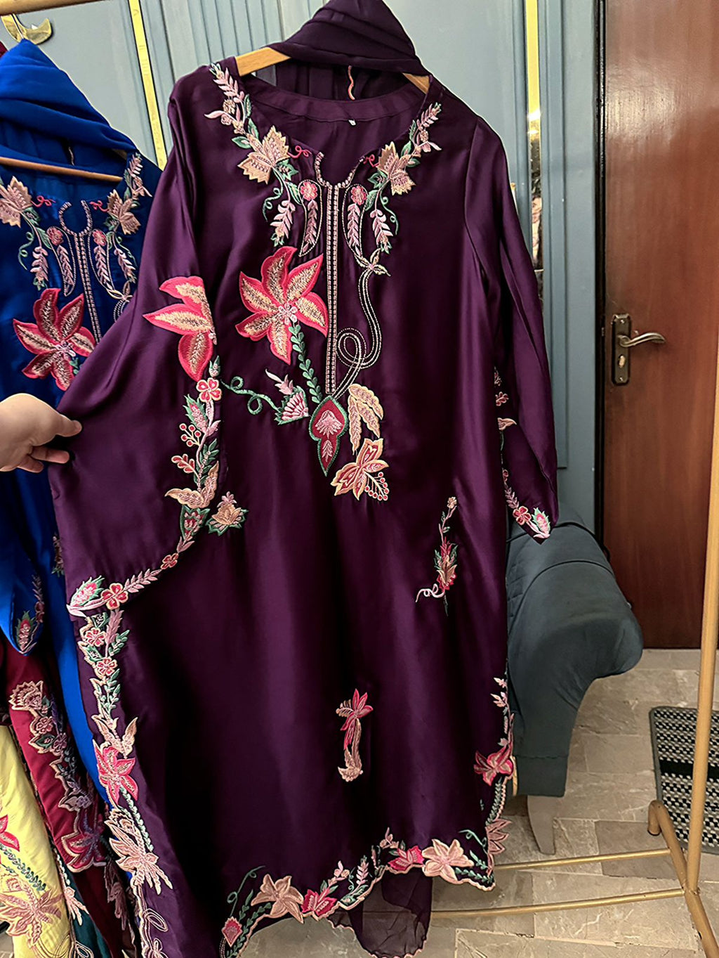 Russian silk Heavy Embroidered With Sequence Work Kaaftan