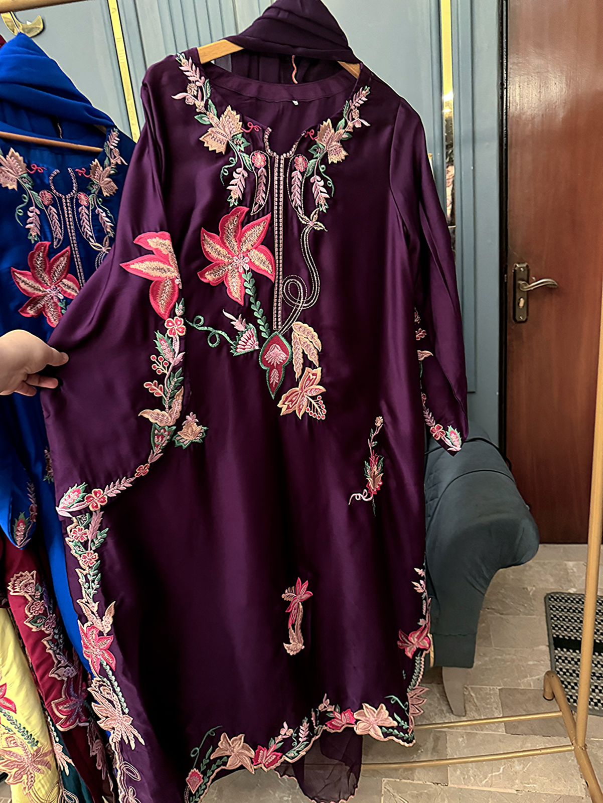 Russian silk Heavy Embroidered With Sequence Work Kaaftan