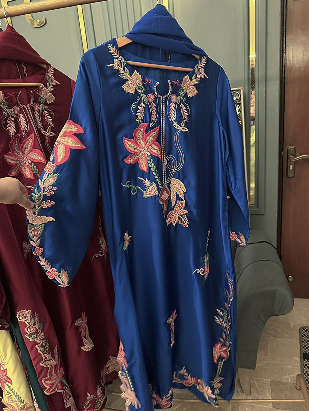 Russian silk Heavy Embroidered With Sequence Work Kaaftan