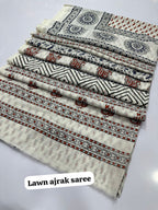 Fine Lawn Ajrak Organic Print Saree With Blouse