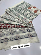 Fine Lawn Ajrak Organic Print Saree With Blouse