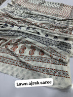 Fine Lawn Ajrak Organic Print Saree With Blouse