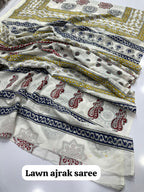 Fine Lawn Ajrak Organic Print Saree With Blouse