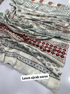 Fine Lawn Ajrak Organic Print Saree With Blouse