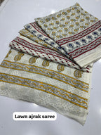 Fine Lawn Ajrak Organic Print Saree With Blouse