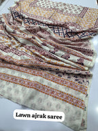 Fine Lawn Ajrak Organic Print Saree With Blouse