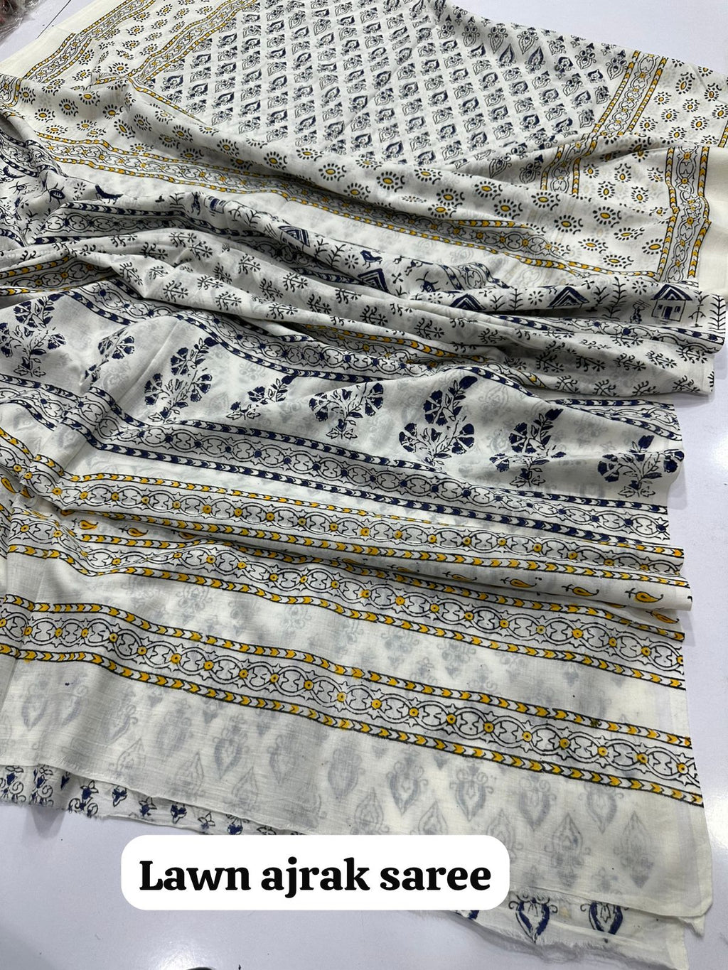 Fine Lawn Ajrak Organic Print Saree With Blouse