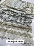 Fine Lawn Ajrak Organic Print Saree With Blouse