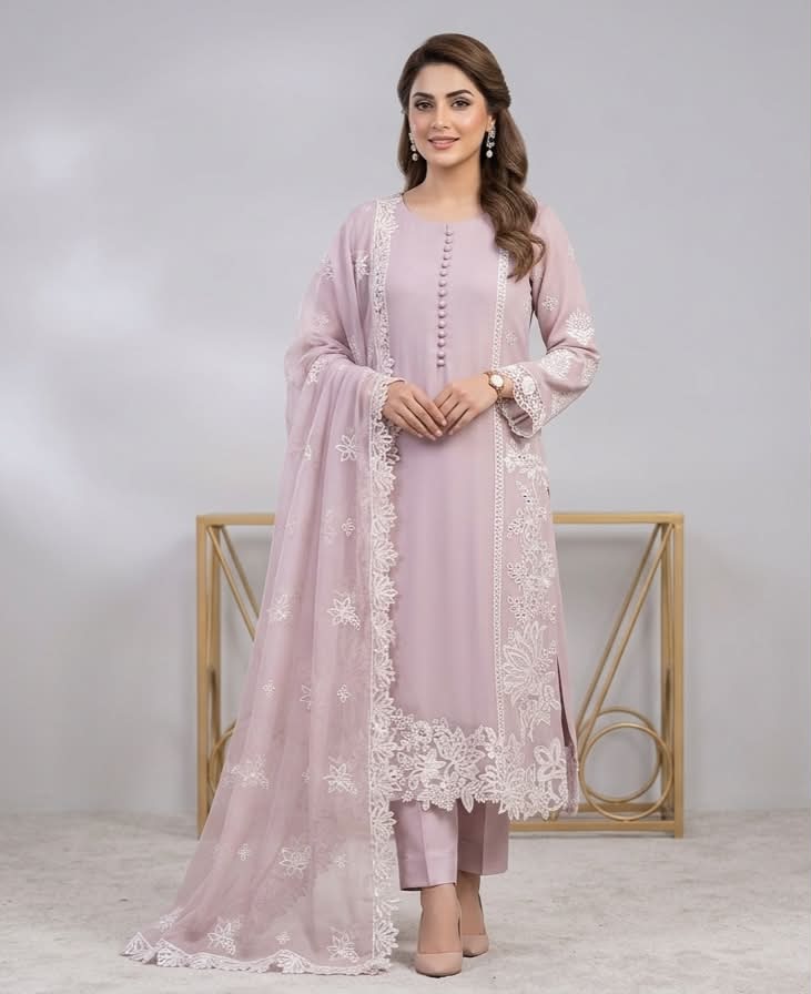 New Pure Chiffon Embroidered Shirt with Cutwork Dupatta