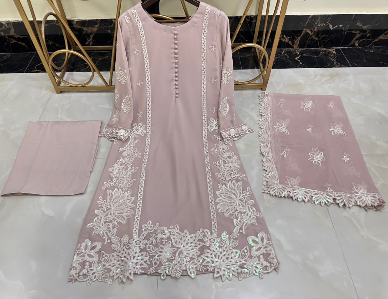 New Pure Chiffon Embroidered Shirt with Cutwork Dupatta