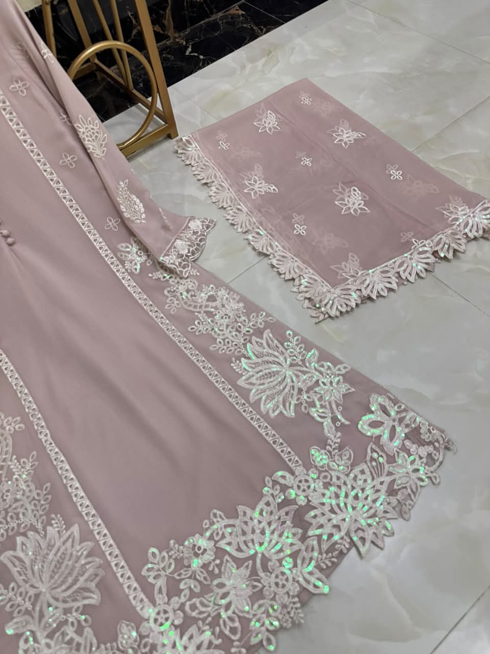 New Pure Chiffon Embroidered Shirt with Cutwork Dupatta