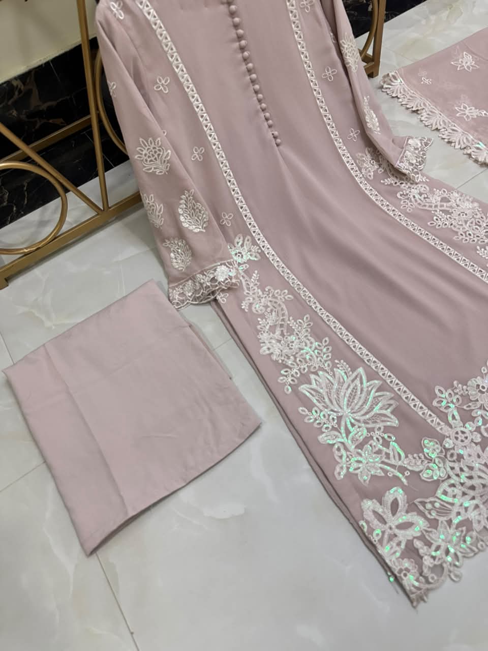New Pure Chiffon Embroidered Shirt with Cutwork Dupatta