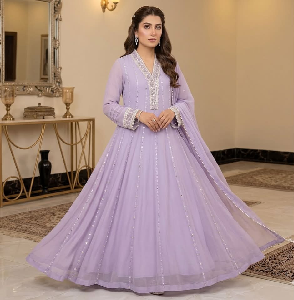 New Pure Chiffon Beautiful Embroidered And Hand Pearls Work 3 Pcs