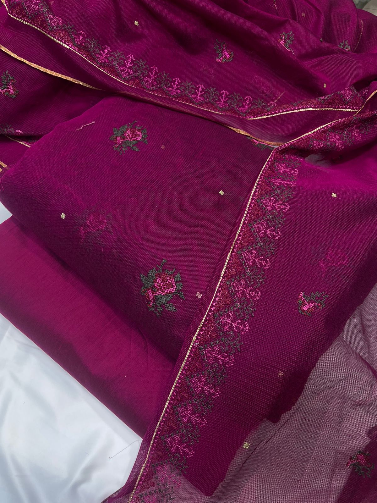 Crosstitch Khaadi Net Embroidered Suit 3 Pcs