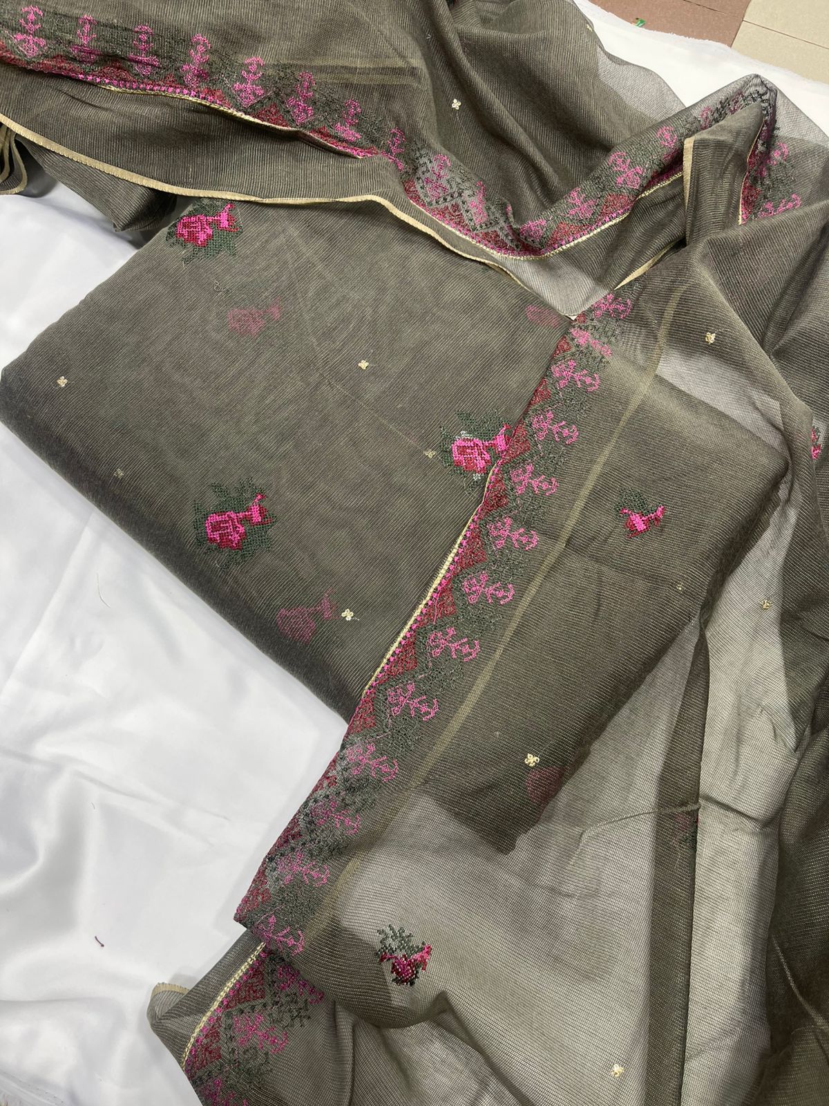 Crosstitch Khaadi Net Embroidered Suit 3 Pcs