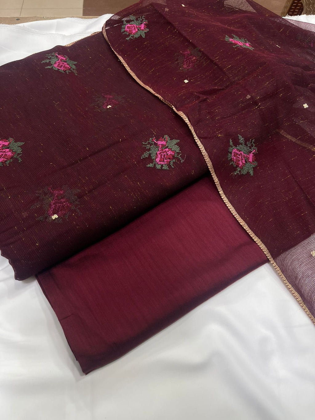 Crosstitch Khaadi Net Embroidered Suit 3 Pcs