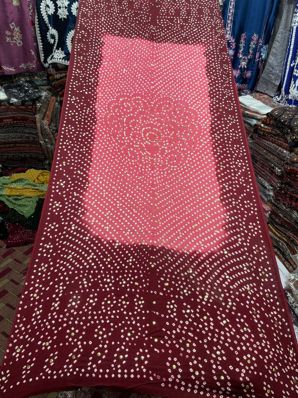 Pure Shamooz Silk Chunri Print Dupatta with Mukesh Kamdani Work