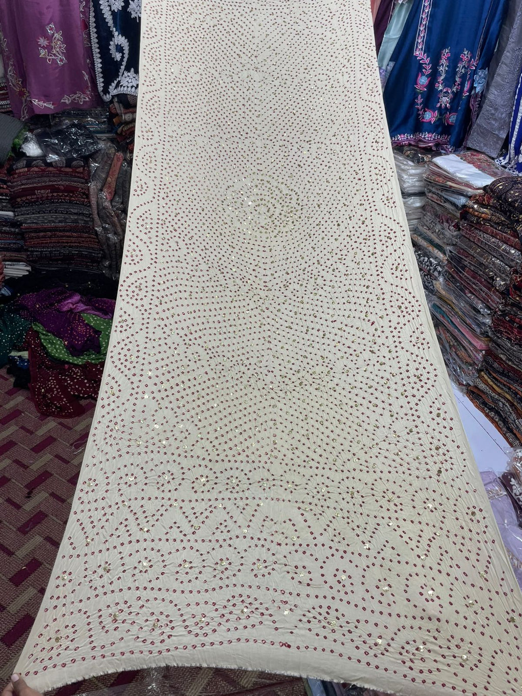 Pure Shamooz Silk Chunri Print Dupatta with Mukesh Kamdani Work