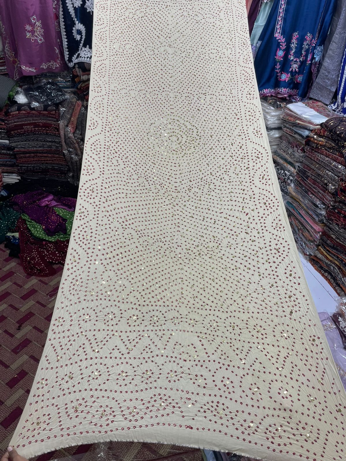 Pure Shamooz Silk Chunri Print Dupatta with Mukesh Kamdani Work
