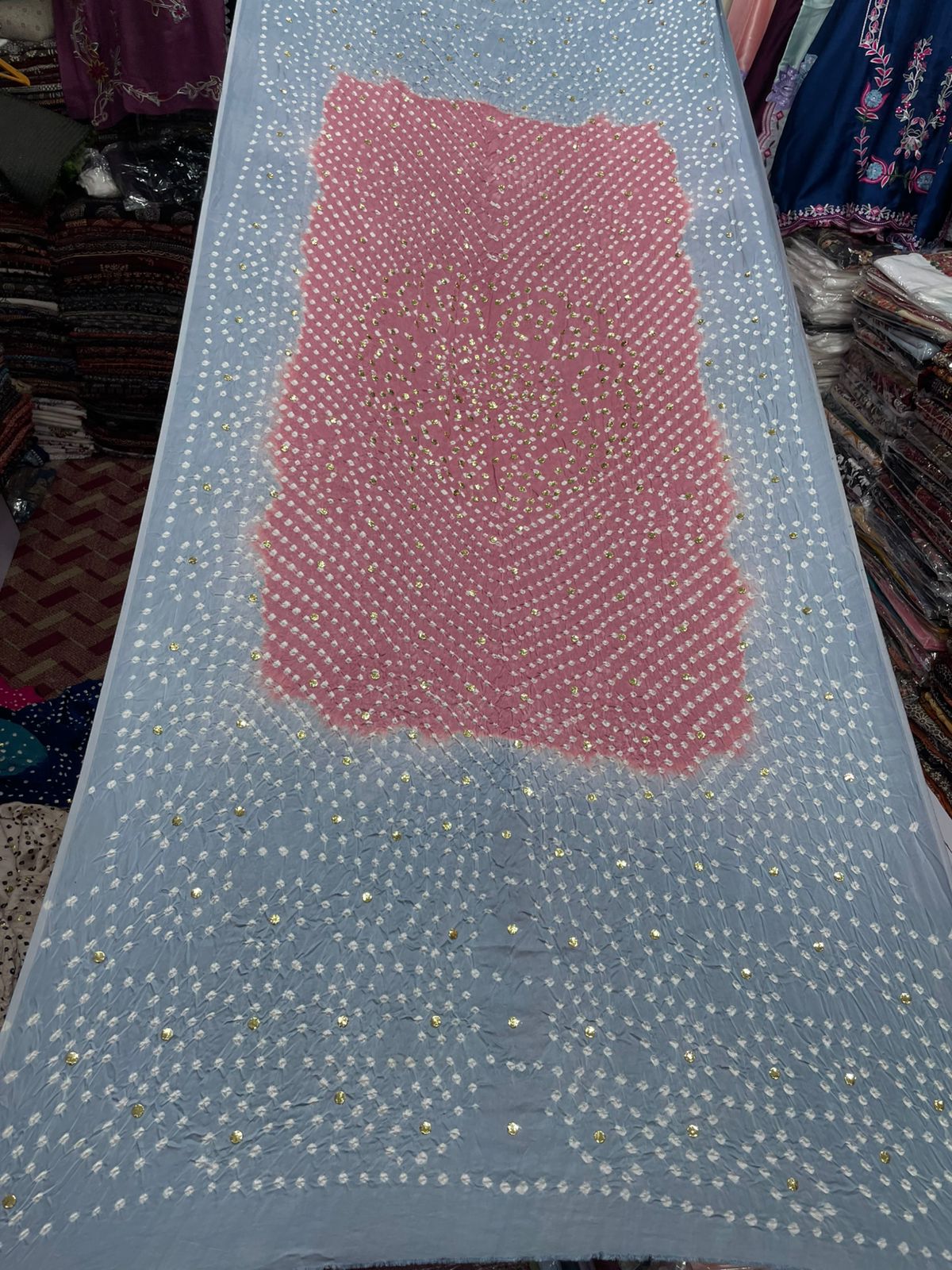 Pure Shamooz Silk Chunri Print Dupatta with Mukesh Kamdani Work
