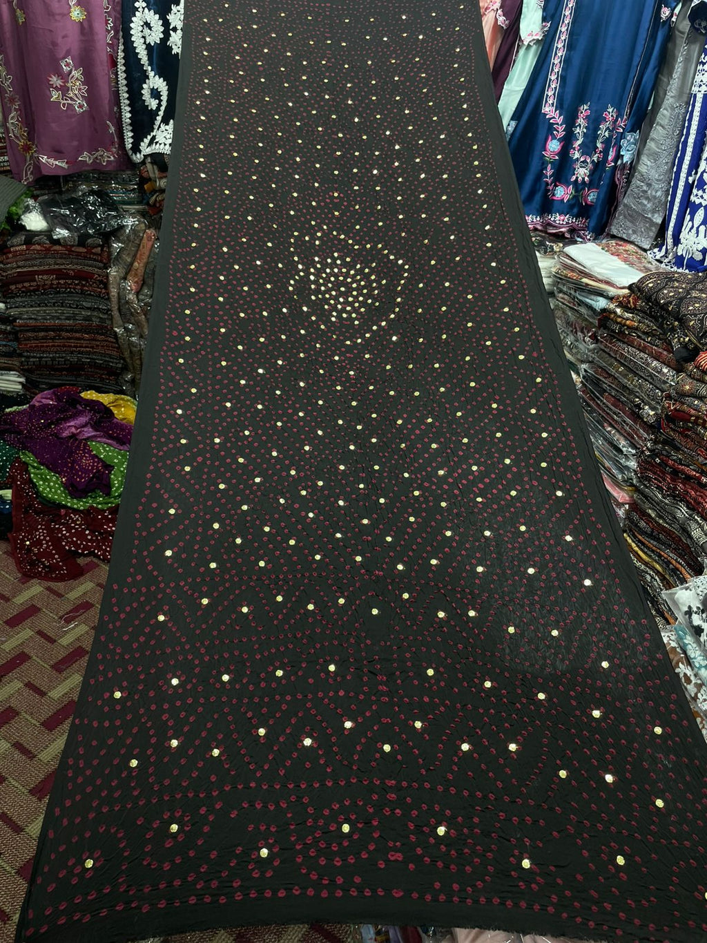 Pure Shamooz Silk Chunri Print Dupatta with Mukesh Kamdani Work