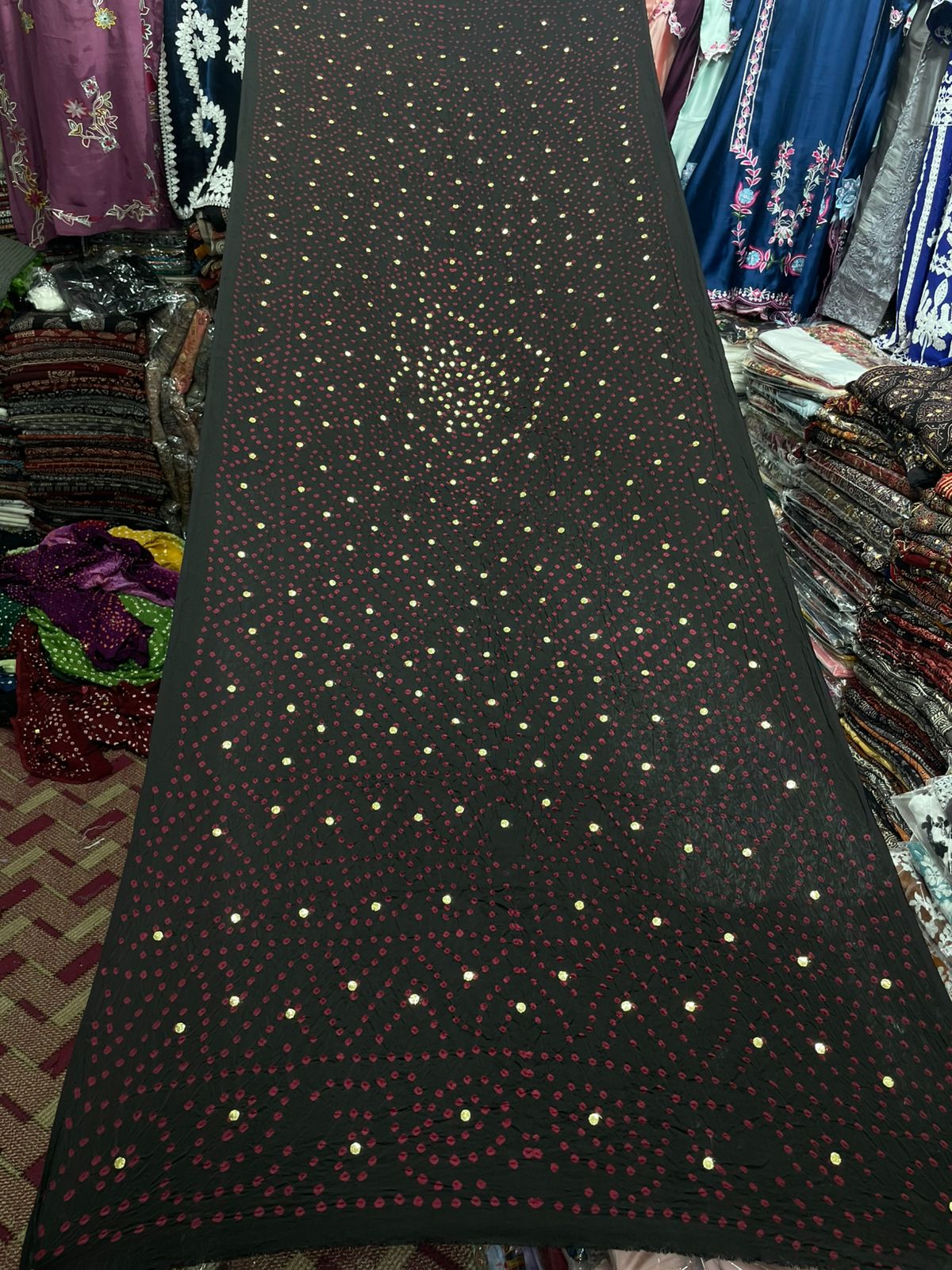 Pure Shamooz Silk Chunri Print Dupatta with Mukesh Kamdani Work