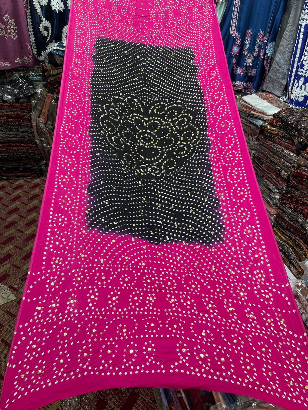 Pure Shamooz Silk Chunri Print Dupatta with Mukesh Kamdani Work