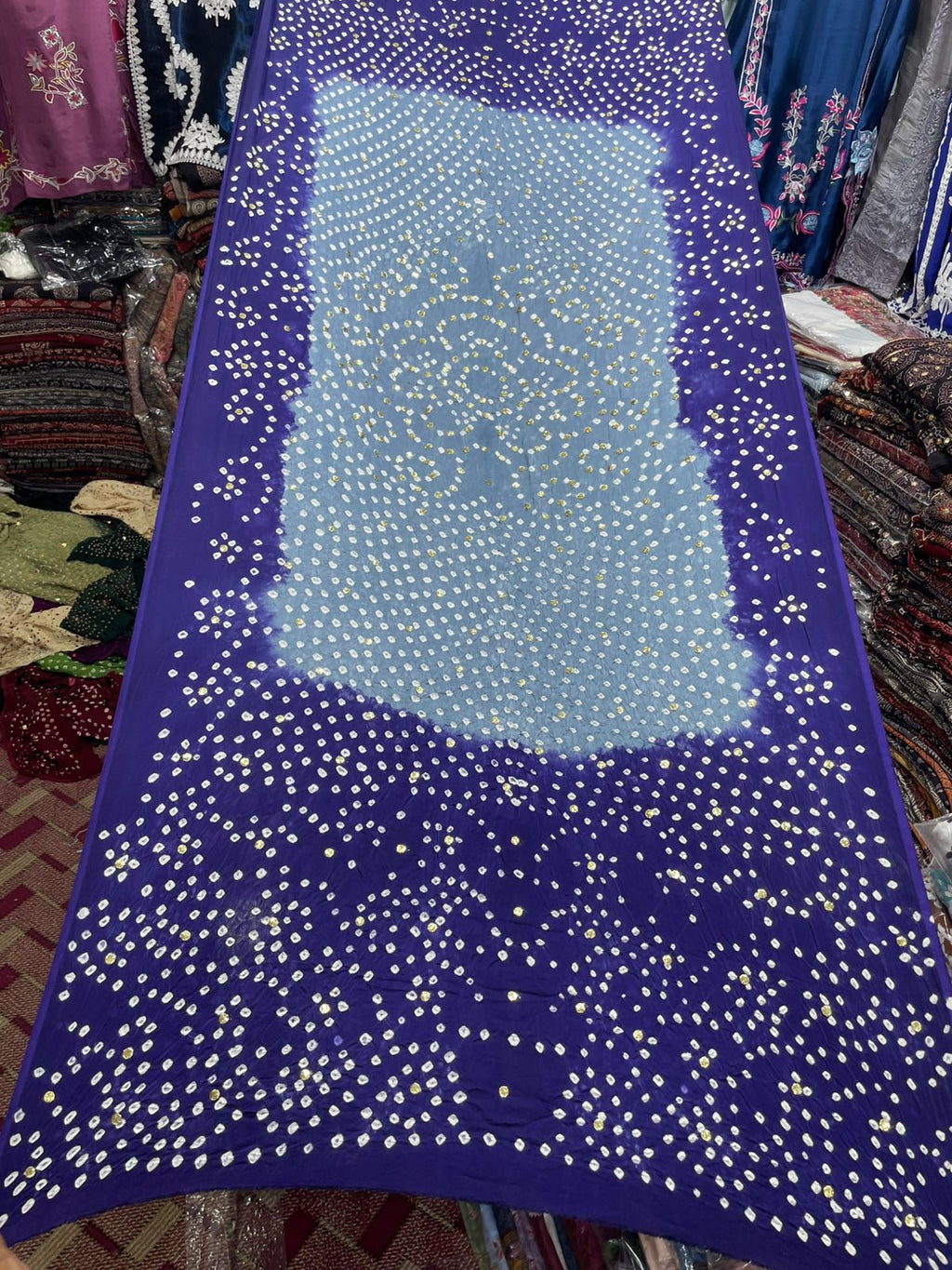 Pure Shamooz Silk Chunri Print Dupatta with Mukesh Kamdani Work