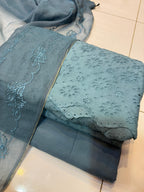 Pure Lawn Chikankari Cutwork Dress with Cotton Khaddi Net Dupatta