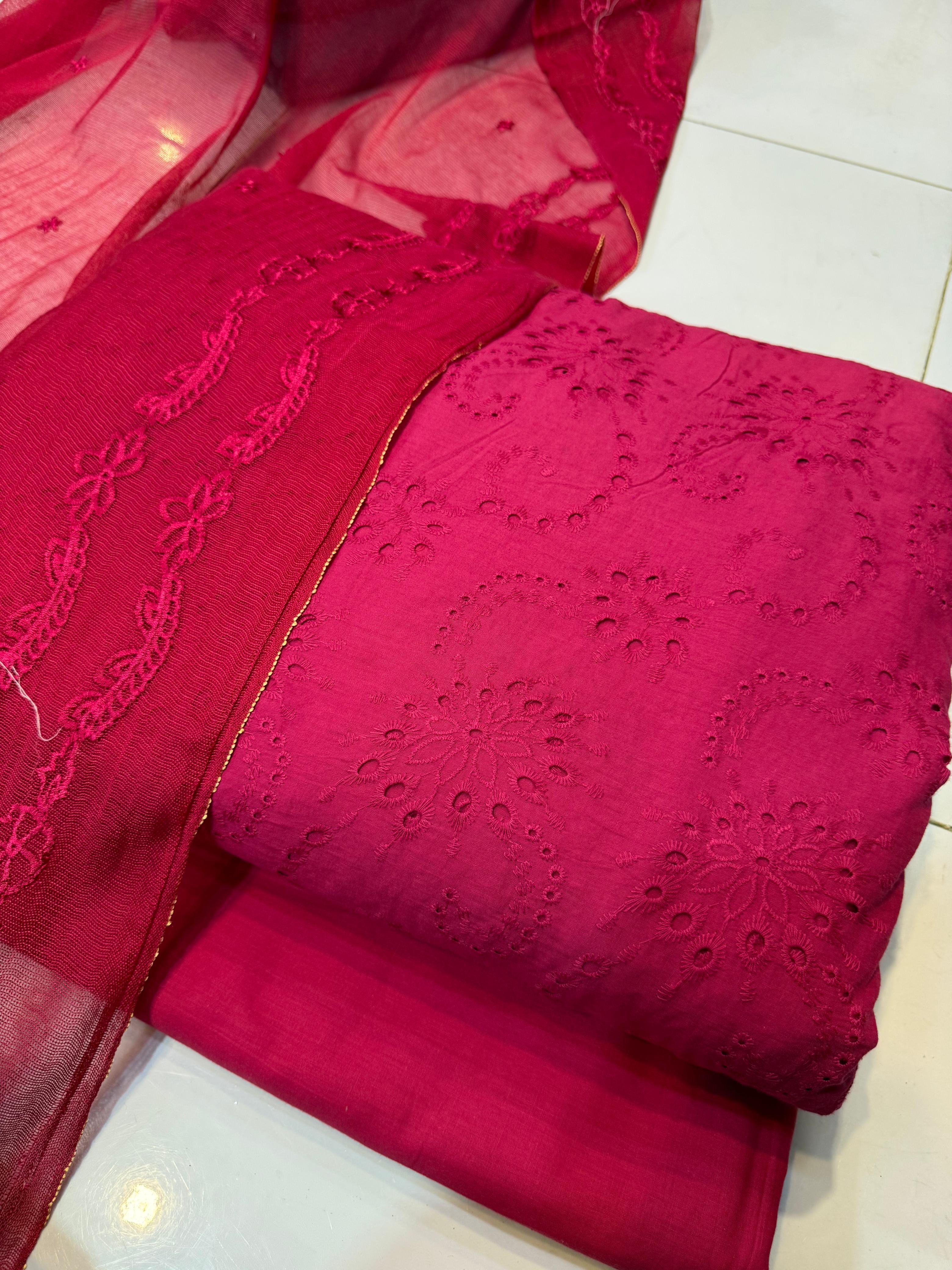 Pure Lawn Chikankari Cutwork Dress with Cotton Khaddi Net Dupatta