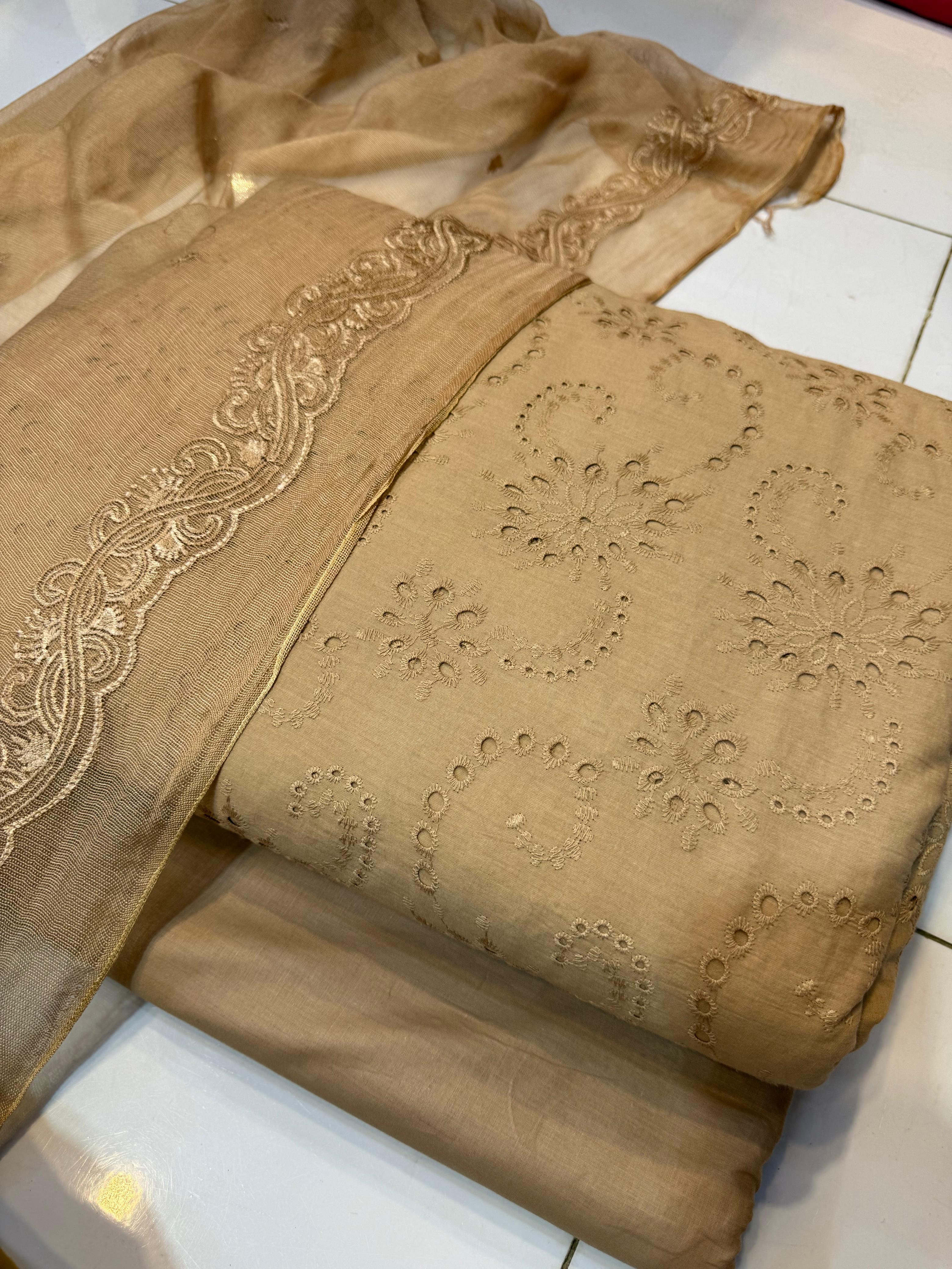 Pure Lawn Chikankari Cutwork Dress with Cotton Khaddi Net Dupatta