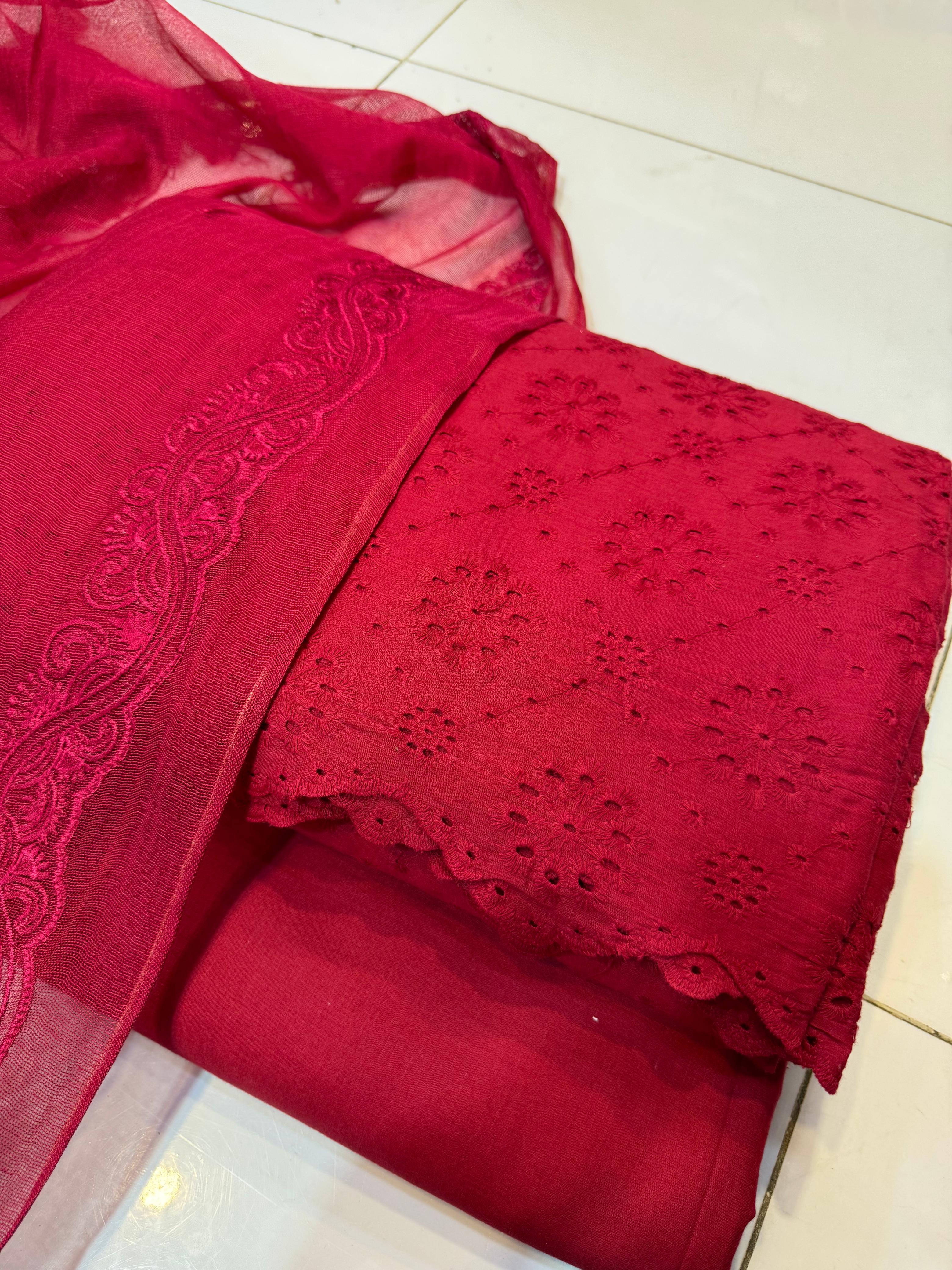 Pure Lawn Chikankari Cutwork Dress with Cotton Khaddi Net Dupatta
