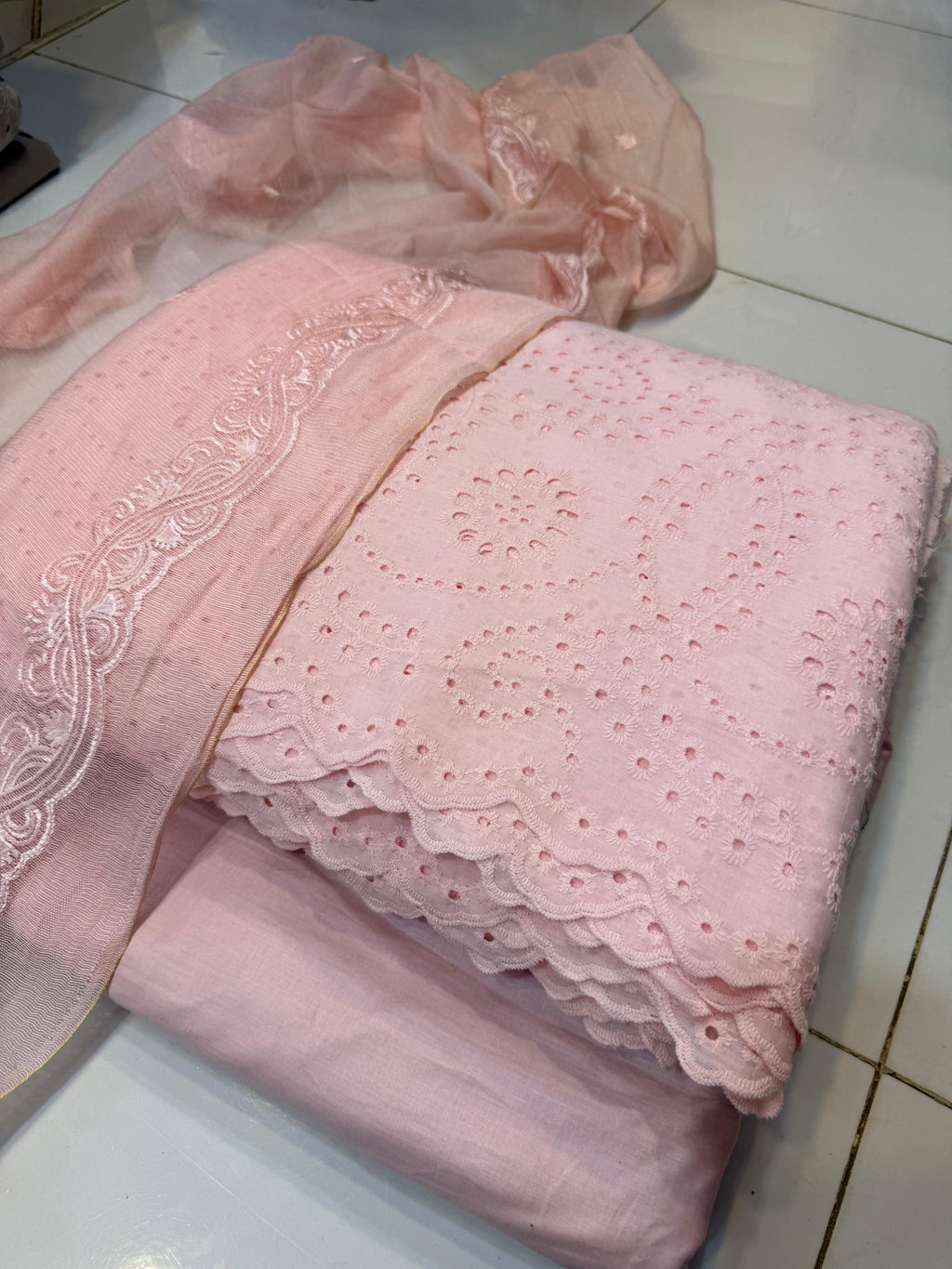 Pure Lawn Chikankari Cutwork Dress with Cotton Khaddi Net Dupatta