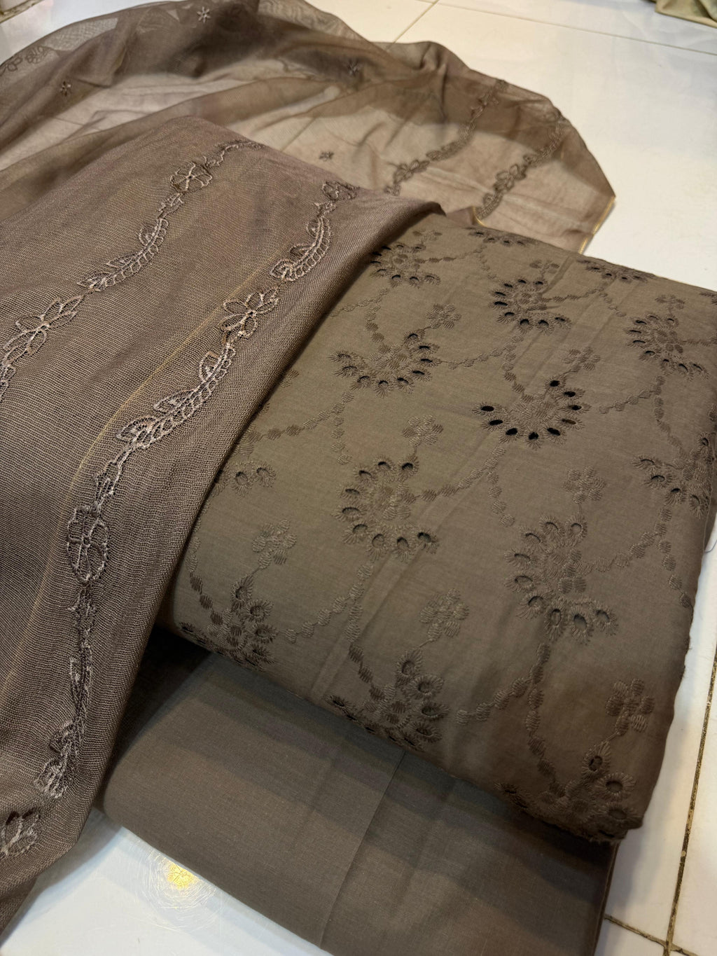 Pure Lawn Chikankari Cutwork Dress with Cotton Khaddi Net Dupatta